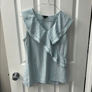 Ann Taylor Blue Sleeveless Ruffled Asymmetrical Blouse
